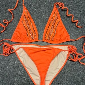Orange Sequin Bikini Set